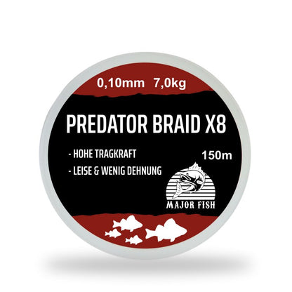 Major Fish Predator Braid 8-fach geflochtene Angelschnur Bloodred 150 Meter