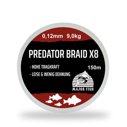 Major Fish Predator Braid 8-fach geflochtene Angelschnur Bloodred 150 Meter