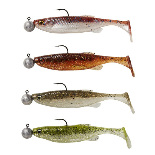 Savage Gear Gummifisch Set mit Jigkopf 7.5 cm 4 Stück Fat Minnow
